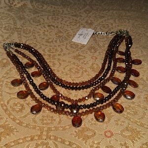 Sassy Jones Multi-Strand Amber/Brown Crystal Necklace